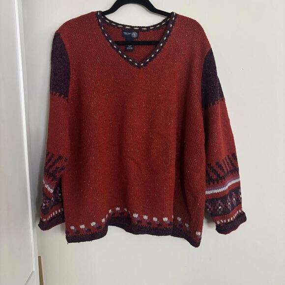 Plus size Venezia Jeans Red V neck Long Sleeve wool blend sweater